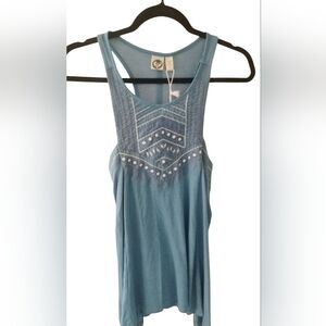 Lagaci Women's Blue W White Detail Sleeveless Top SZ L NWT